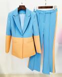 Blazer Pants Suit Two Piece Set Office Ladies Women Color Match Business Single Button Flared Pants Blazer Pants Formal 