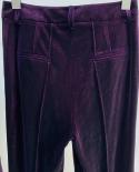 Velvet Blazer Pants Women Set Purple Brown  Autumn Winter New One Button Jacket  Flare Pants Two Piece Office Female Su