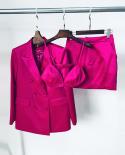 Traje de tres piezas falda Blazer conjuntos 2022 nuevo satén brillante doble botonadura púrpura suelto Blazer tirantes minifalda