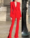 Purple Red Pants Blazer Suit Two Piece Blazer Set Office Ladies Single Buttons Formal Blazer Flare Pants Suits High Qual