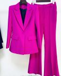 Purple Red Pants Blazer Suit Two Piece Blazer Set Office Ladies Single Buttons Formal Blazer Flare Pants Suits High Qual