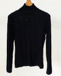 Moda nueva figura de laberinto Tops suéter pantalones Jacquard de punto negro blanco hueco perspectiva suéter de cuello alto 202