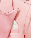 Blazer Pantsuits Conjunto de 2 piezas Pink Women Business Double Breasted Button Pantalones acampanados Blazer Pantalones Traje 