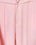 Blazer Pantsuits Conjunto de 2 piezas Pink Women Business Double Breasted Button Pantalones acampanados Blazer Pantalones Traje 