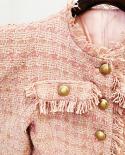 Conjuntos de pantalones cortos traje de dos piezas Otoño Invierno 2022 nueva chaqueta de Tweed de seda brillante rosa  traje de