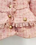 Conjuntos de pantalones cortos traje de dos piezas Otoño Invierno 2022 nueva chaqueta de Tweed de seda brillante rosa  traje de