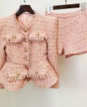 Shorts Sets Two Pieces Suit Autumn Winter 2022 New Pink Bright Silk Tweed Jacket  Shorts Suit Ins Popular Two Piece Set
