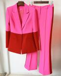 Blazer Pantsuits Conjunto de dos piezas Oficina Damas Mujeres Combinación de colores Negocios Un solo botón Pantalones acampanad