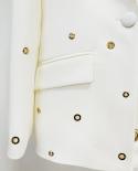 Trajes de pantalón de pasarela para mujer, el más nuevo diseñador de moda, conjunto de traje blanco, boda, un solo botón, remach