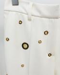 Trajes de pantalón de pasarela para mujer, el más nuevo diseñador de moda, conjunto de traje blanco, boda, un solo botón, remach