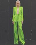 חליפת מכנסיים בלייזר נשים ירוק עיצוב חדש כפתור יחיד מכנסיים רגליים רחבות שני סטים משרד עסקים חליפת נשים בחוץ