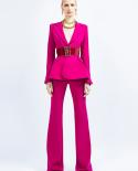חליפות מכנסיים נשים 2023 מעצב חדש אופנה חליפת חגורה עם כפתור אחד חליפת בלייזר מכנסיים מתרחבים סט שני חלקים מכנסיים משרדיים חליפת