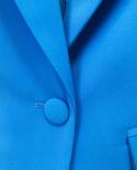 Blazer Pantsuits Conjunto de dos piezas de moda azul para mujeres de negocios Botones individuales Pantalones acampanados Blazer
