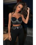 Two Piece Pant Sets Black Suit 2022 Summer Women  Party Club Beaded Diamonds Chain Crop Tops Vest  Calf Length Pants Su
