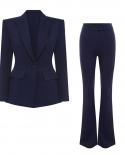 חליפת מכנסיים בלייזר נשים גקט כחול כהה מכנסיים עם כפתור בודד סטים שני חלקים משרד עסקים חליפת נשים תלבושת