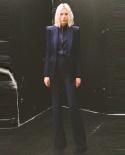 Pantsuit Suits Blazer Women Navy Blue Jacket Single Button Flare Pants Two Piece Sets Office Business Female Suit Outfit