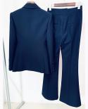 Traje de pantalón Blazer para mujer, chaqueta azul marino, pantalones acampanados de un solo botón, conjuntos de dos piezas, tra