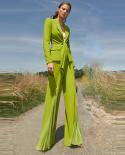 New Design Pant Sets Pantsuits Yellow Blazer Pleated Zipper Trouser Office Wedding Two Piece Sets Elegant Female Suits O