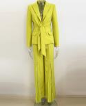 New Design Pant Sets Pantsuits Yellow Blazer Pleated Zipper Trouser Office Wedding Two Piece Sets Elegant Female Suits O