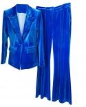 חליפות מכנסיים בלייזר קטיפה כחול שחור נשים 2022 סתיו חורף חדש זקט עם כפתור אחד התלקחות מכנסיים שני חלקים סטים משרד fema