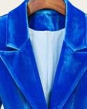Blazer de terciopelo, trajes de pantalón, azul, negro, para mujer, Otoño Invierno 2022, nueva chaqueta de un botón, pantalones a