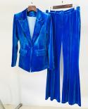 Velvet Blazer Pantsuits Blue Black Women 2022 Autumn Winter New One Button Jacket Flare Pants Two Piece Sets Office Fema