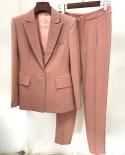 Pant Sets Office Trousers Suit Pantsuits Blue Pink Women Hot Drill Diamonds Collar Single Button Pencil Pants Two Pieces