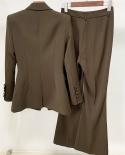 חליפת מכנסיים בלייזר סטים שני חלקים נשים חום מנטה ירוק עסקים כפתורים בודדים מכנסיים מתרחבים בלייזר חליפה רשמית גבוהה qua