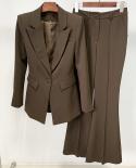 חליפת מכנסיים בלייזר סטים שני חלקים נשים חום מנטה ירוק עסקים כפתורים בודדים מכנסיים מתרחבים בלייזר חליפה רשמית גבוהה qua
