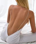 Women  Open Back Spaghetti Strap White Jumpsuit Sleeveless Solid Color Backless Casual Rompers  Jumpsuits, Playsuits  B