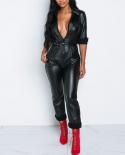 Pu Leather  Jumpsuit Women Turndown Collar Bodycon Jumpsuits Rompers  Black Belts Halloween Overalls  Jumpsuits, Playsui