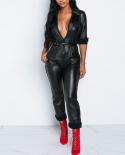 Pu Leather  Jumpsuit Women Turndown Collar Bodycon Jumpsuits Rompers  Black Belts Halloween Overalls  Jumpsuits, Playsui