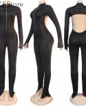  Oneck Zipper Hollow Design Flare Sleeve Skinny Jumpsuit  Jumpsuits