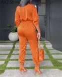 Solid Color Pockets Single Breasted Tied Waist Design Overalls Jumpsuit