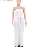 Women Romper Shirring Bandeau Straight Jumpsuits Casual Sleeveless Backless Overalls Pants With Belt  Jumpsuits