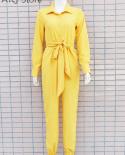 Women  Solid Color Romper Long Sleeve Plunge Straight Jumpsuits Overalls With Belt  Jumpsuits