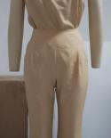 Two Piece Set Women Ruffle Trim Zipper Back Spaghetti Strap Top  Pocket Design Pants Sets  Pant Sets