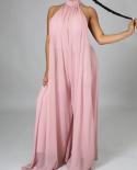 Chiffon Halter Backless Jumpsuits Loose Style Long Overalls Elegant Party Club Jumpsuit  Jumpsuits