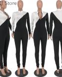 Colorblock Long Sleeve Zipper Design Skinny Jumpsuit Without Belt  Jumpsuits