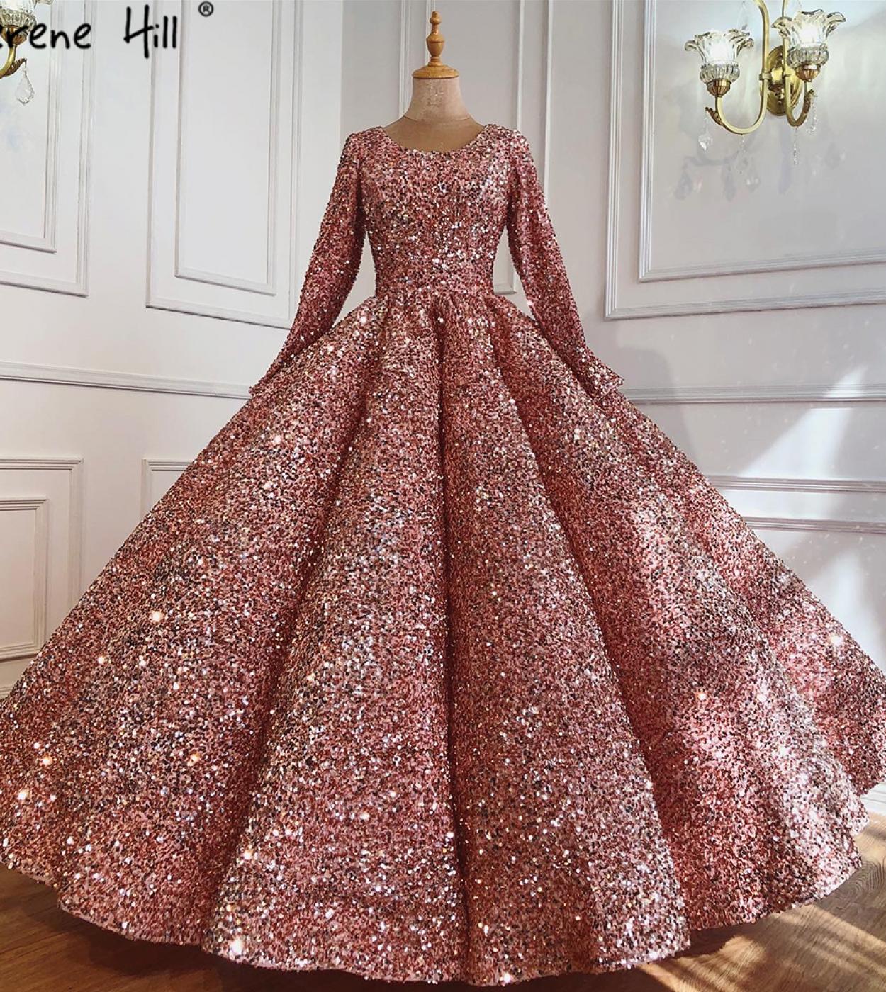 Long sleeve rose gold wedding cheap dress