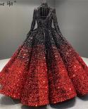 Gradual Change Wine Red Gold Wedding Dresses  High Collar Sequined Luxury Wedding Gowns Serene Hill Ha2153 Custom Made  