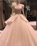 Muslim Ivory Long Sleeve High End Wedding Dresses 2023 High Collar Sparkle Vintage Bride Gown Ha2370 Custom Madewedding 