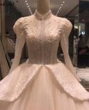 Muslim Ivory Long Sleeve High End Wedding Dresses 2023 High Collar Sparkle Vintage Bride Gown Ha2370 Custom Madewedding 