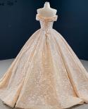 Dubai Gold Off Shoulder Design Wedding Dresses  Handmade Flowers Beading  Bridal Gowns Hm67135 Custom Made  Wedding Dres