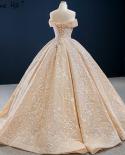 Dubai Gold Off Shoulder Design Wedding Dresses  Handmade Flowers Beading  Bridal Gowns Hm67135 Custom Made  Wedding Dres
