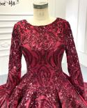 Serene Hill Muslim Wine Red Wedding Dresses Gowns  Sequined Satin Lace Up Luxury Bridal Dress Hm66948 Custom Made  Weddi