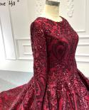 Serene Hill Muslim Wine Red Wedding Dresses Gowns  Sequined Satin Lace Up Luxury Bridal Dress Hm66948 Custom Made  Weddi