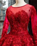 Red Handmade Flowers Highend Wedding Dresses Design  Oneck Long Sleeves Bridal Gowns Real Photo Hm66699 Custom Made  Wed