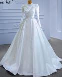 Serene Hill Muslim White Aline Wedding Dresses 2022 Beaded Highend Satin Bride Gowns Hm67396 Custom Made  Wedding Dresse