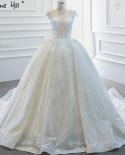 White Oneck  Short Sleeves Wedding Dresses  Beading Sequined Highend Bridal Gown Hm67016 Custom Made  Wedding Dresses